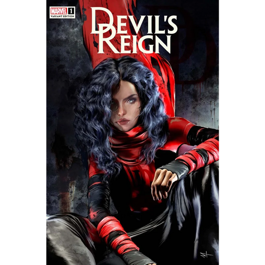 Devils Reign comic cover featuring female character with dark curly hair by Marco Turini