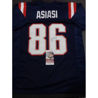 Signed Devin Asiasi autographed custom football jersey with JSA certification displayed