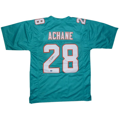 De’Von Achane autographed Miami teal jersey #28 with signature