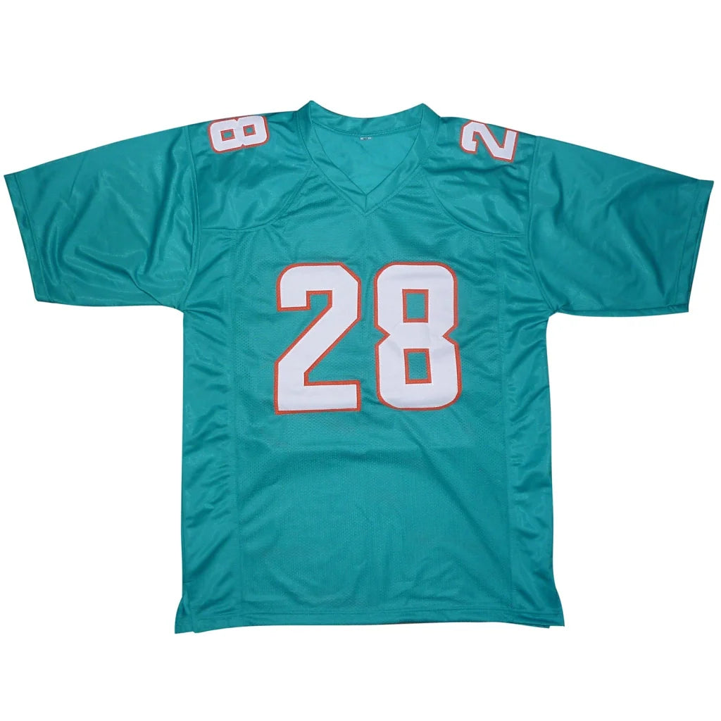 De’Von Achane autographed Miami teal jersey with #28 numerals
