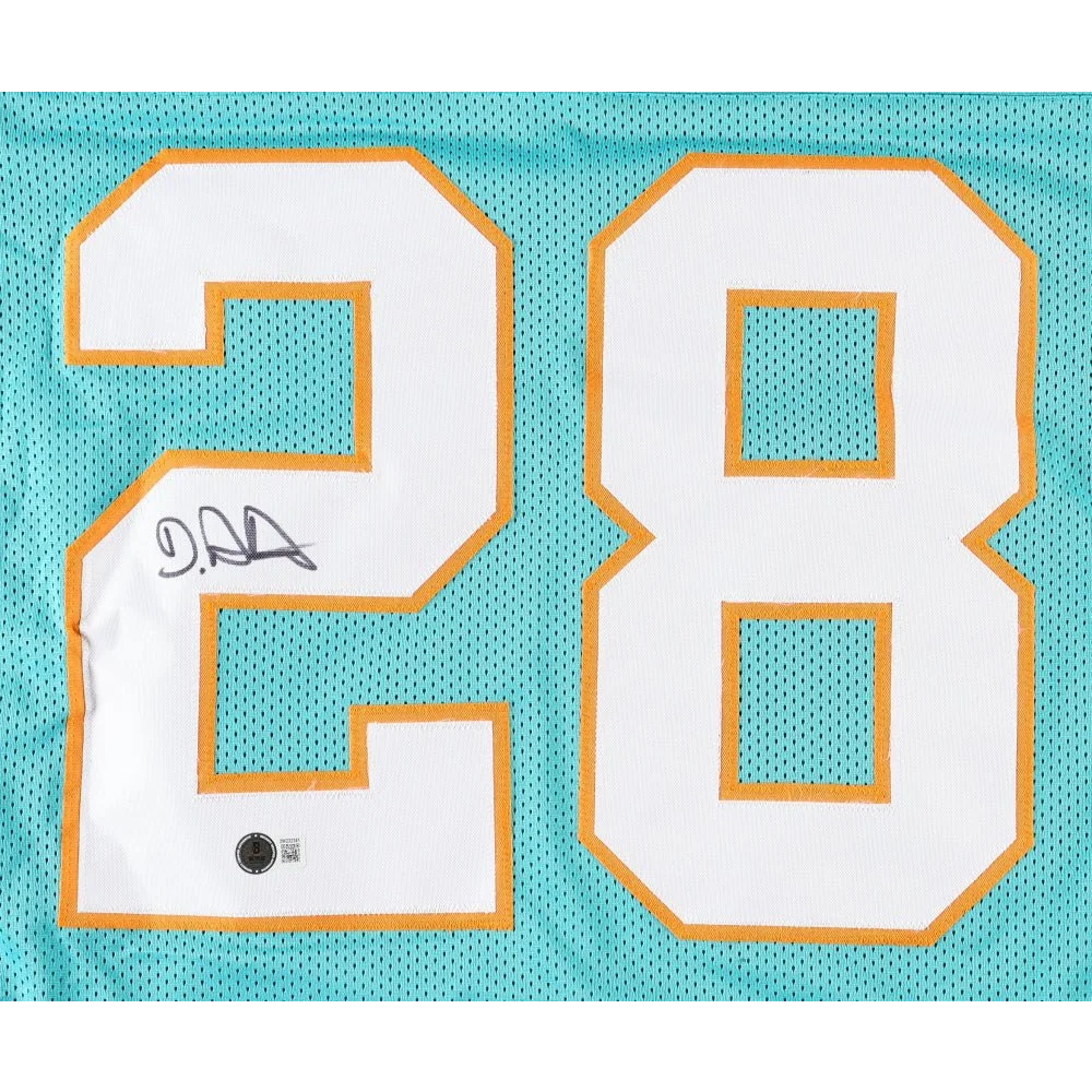 DeVon Achane signed Miami Dolphins jersey teal white orange trim size XL