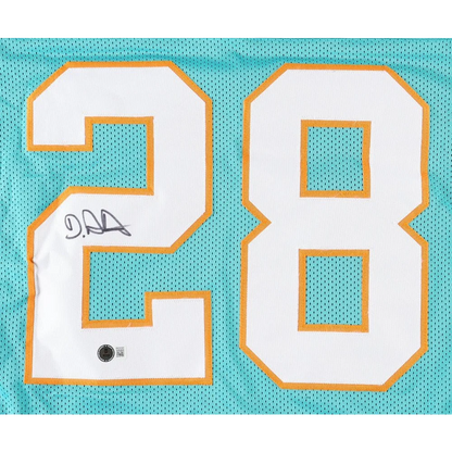 DeVon Achane signed Miami Dolphins jersey teal white orange trim size XL