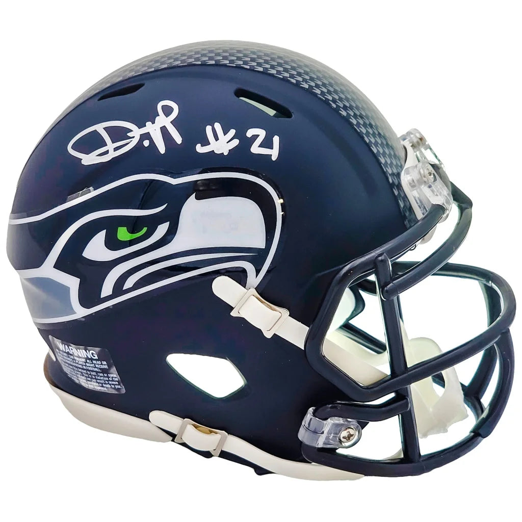 Devon Witherspoon autographed Seattle Seahawks navy blue mini helmet with carbon fiber pattern and white face mask