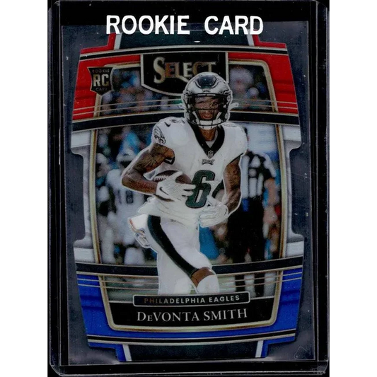 Devonta Smith Philadelphia Eagles rookie card Panini Select Blue Prizm Die Cut