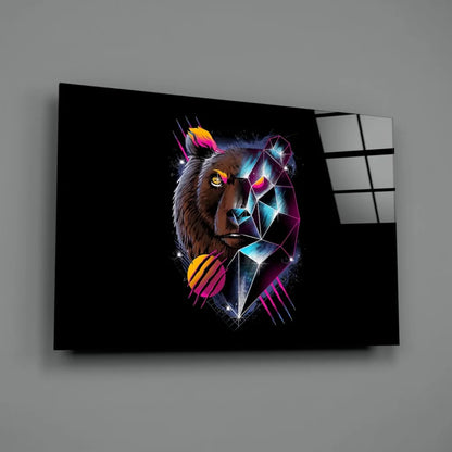 Neon Bear Geometric Glass Wall Art Canvas | Glass Wall Art Print | vintageantiquesgifts.com
