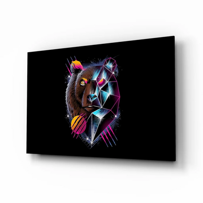 Neon Bear Geometric Glass Wall Art Canvas | Insigneart USA | vintageantiquesgifts.com