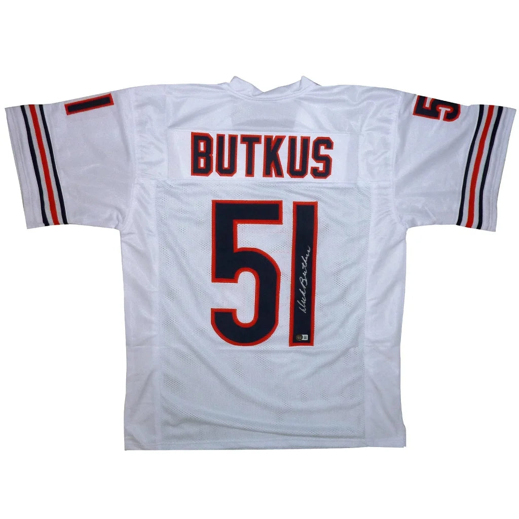 Dick Butkus autographed white custom jersey #51 Chicago Bears back