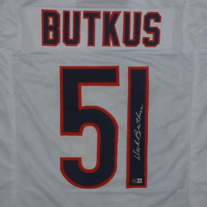 Dick Butkus autographed white custom jersey #51 Chicago Bears back