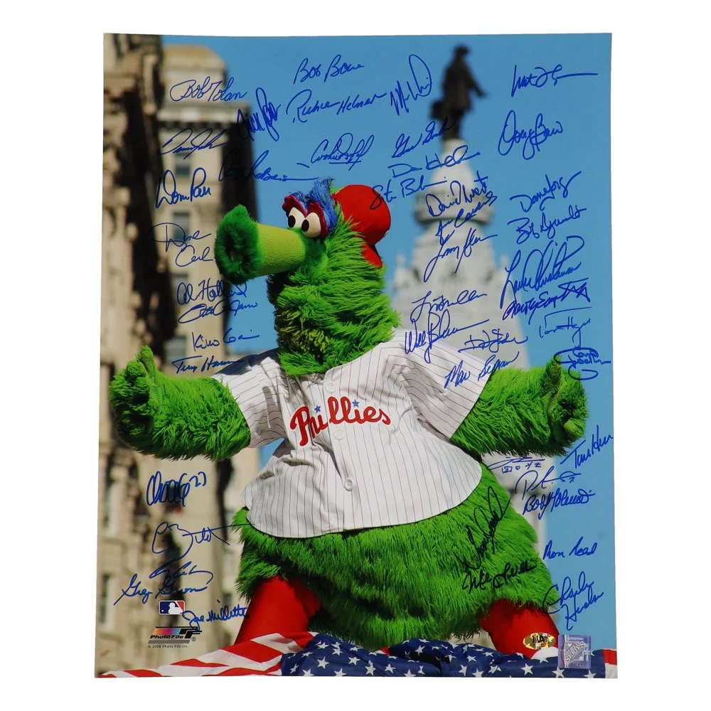 Autographed Phillies Phanatic photo signed by Dickie Noles Barry Foote Willie Montanez