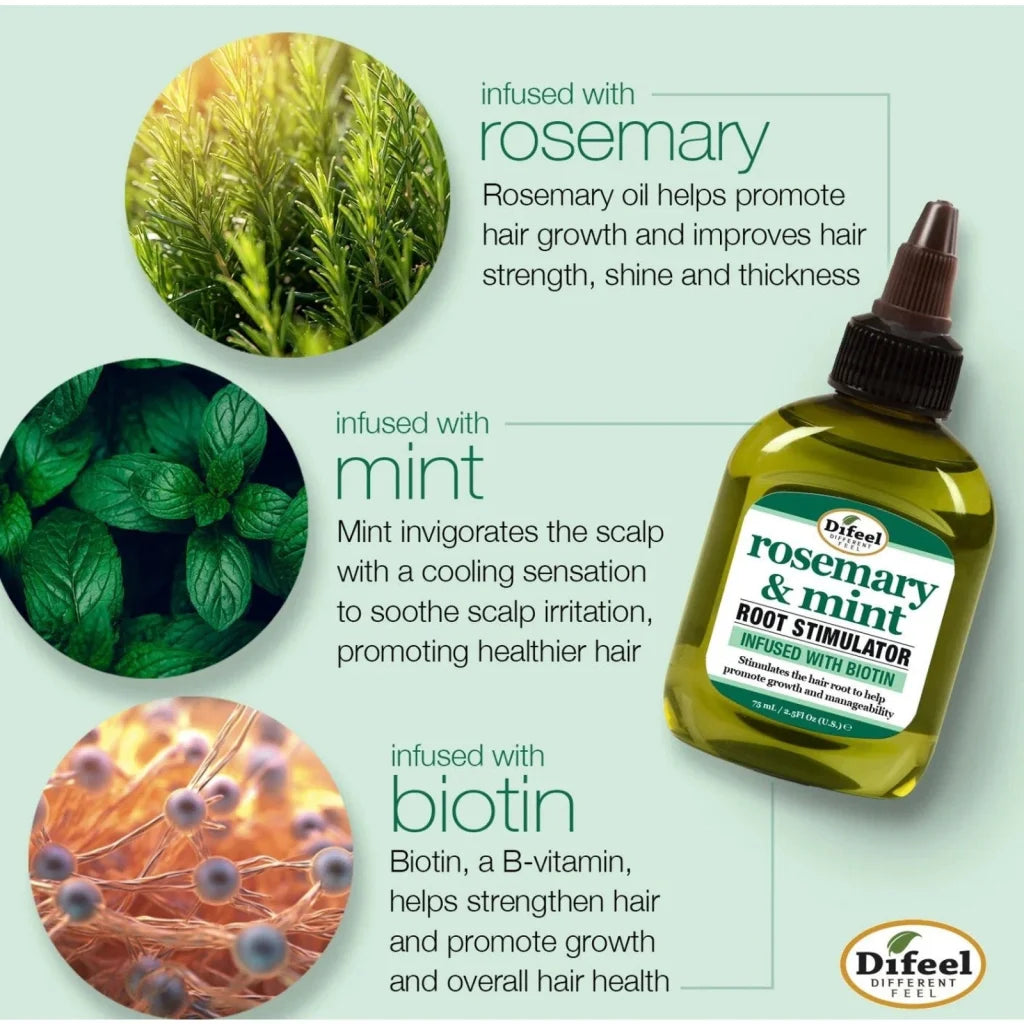 Difeel rosemary mint root stimulator green glass bottle 2.5 oz