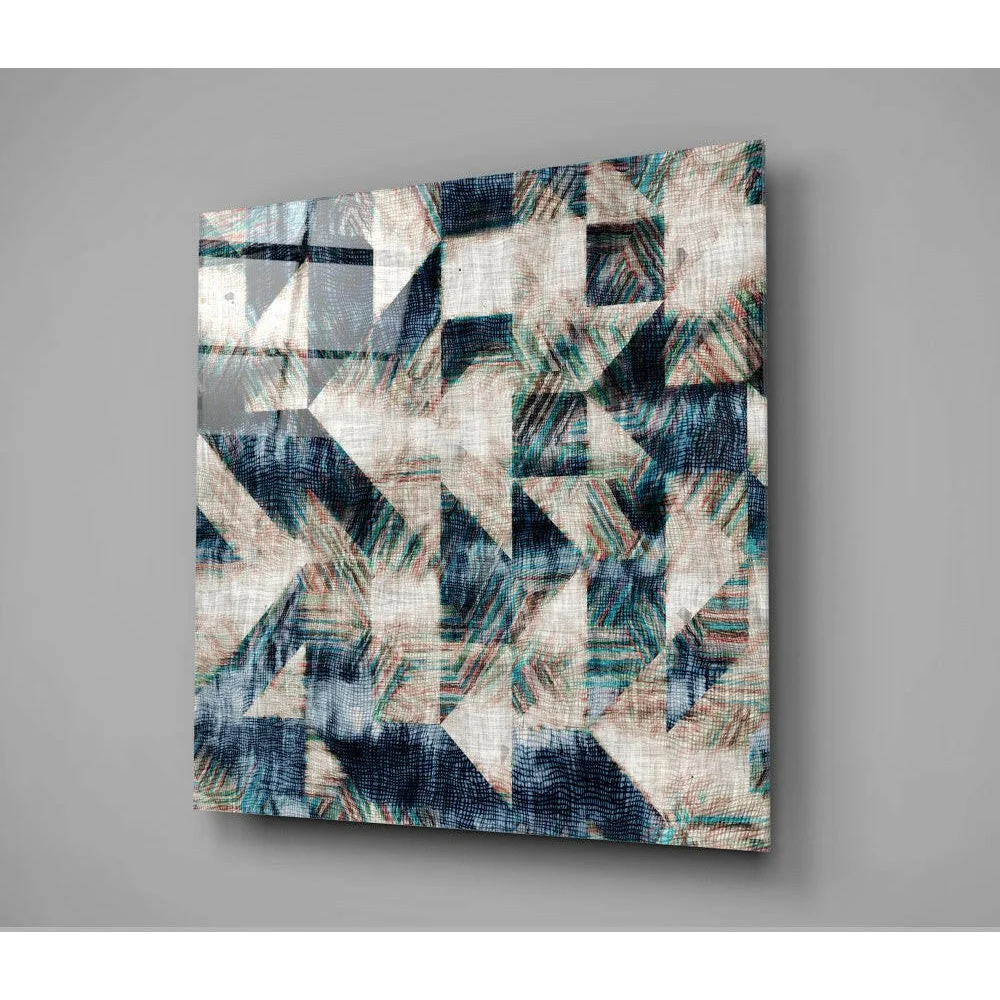 Textured Geometric Canvas Wall Art in Navy Teal and Beige | Glass Wall Art Print | vintageantiquesgifts.com