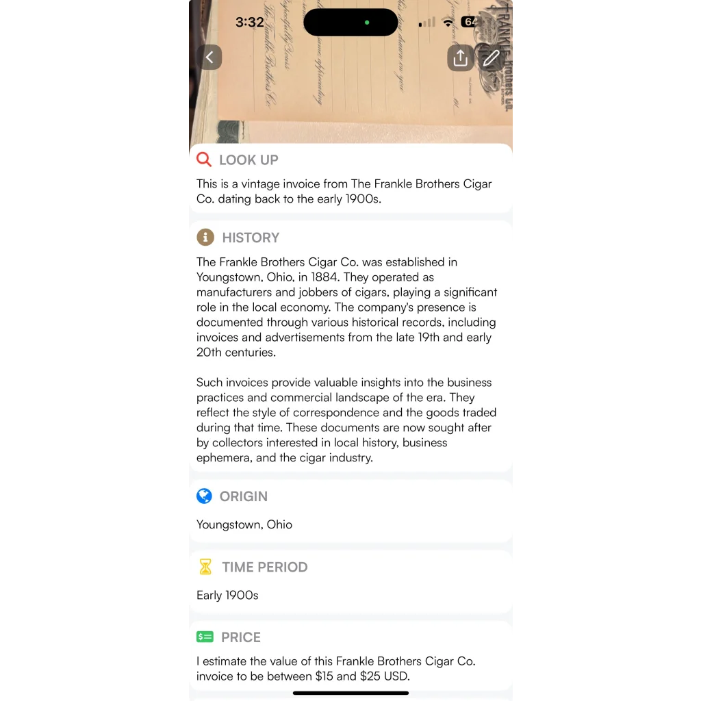 Vintage 1910s Frankle Brothers Cigar Co. invoice, a rare antique vintage find