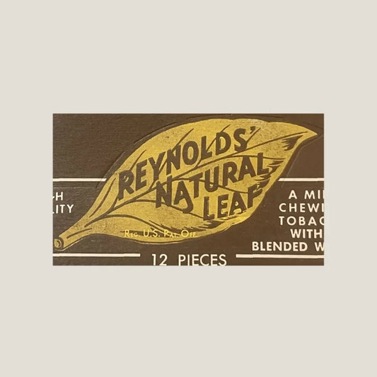 Vintage Reynolds Natural Leaf tobacco label with a cool yellow leaf design