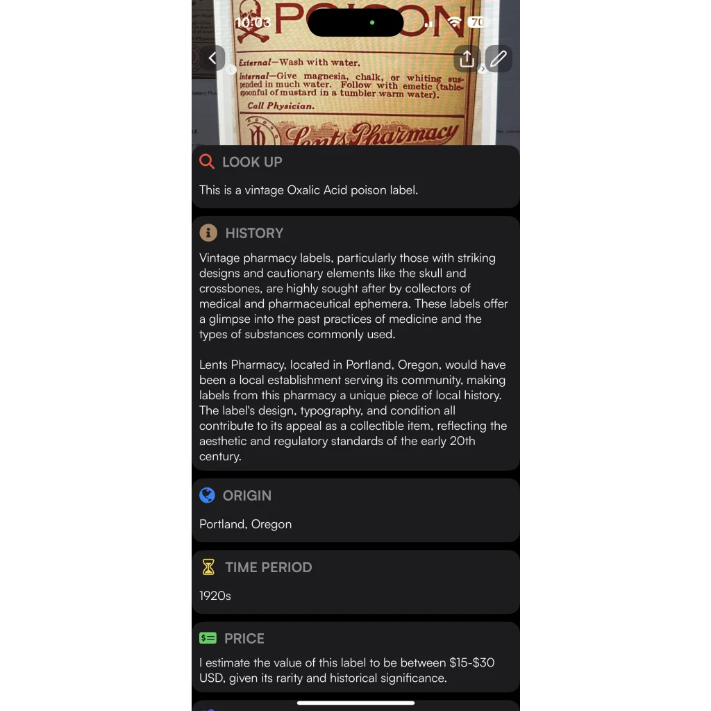 Vintage 1920s oxalic acid label from Lents Pharmacy Portland Pharmacy collection