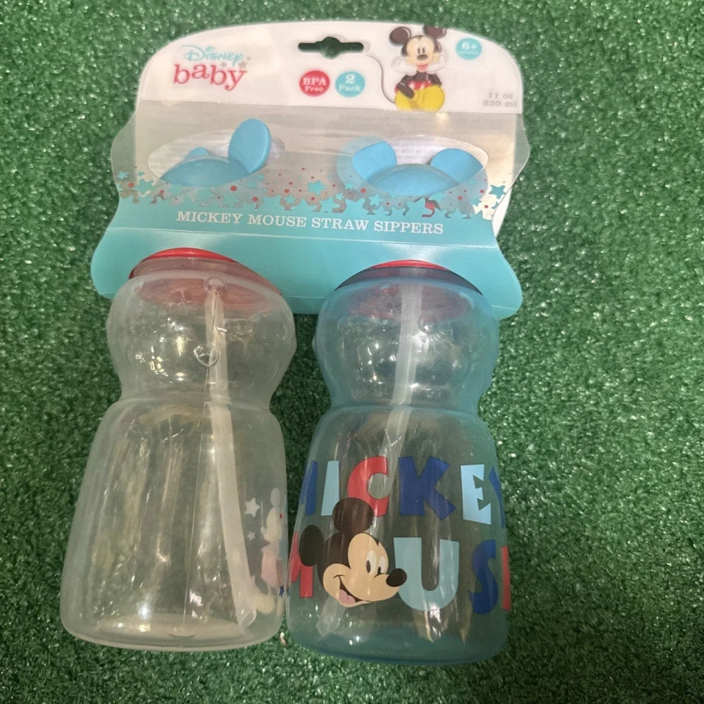 Disney Baby Mickey Mouse sippy cups 10 oz 2 pack clear blue with red lids