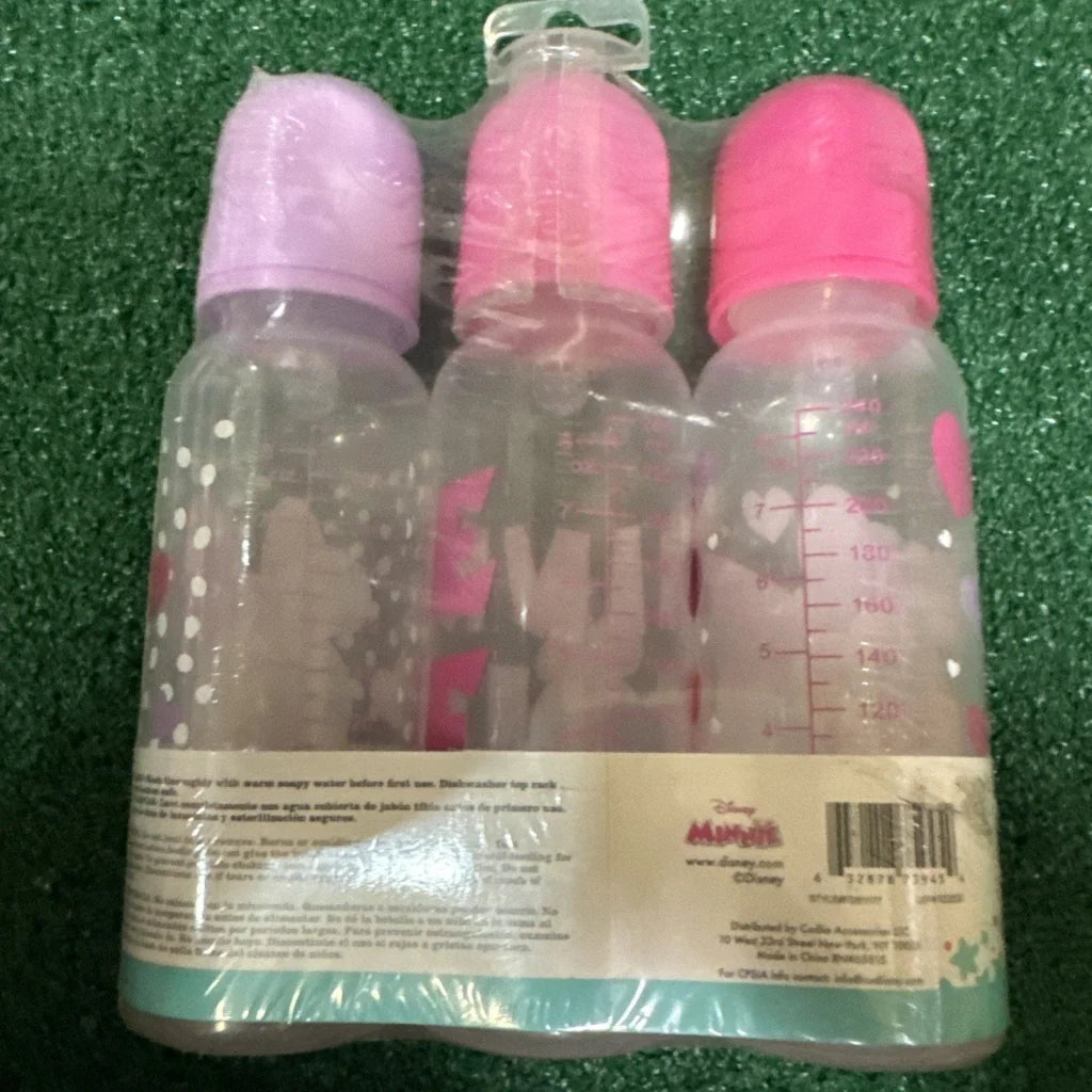 Disney Cudlie Minnie Mouse 9oz baby bottles 3 pack with heart markings