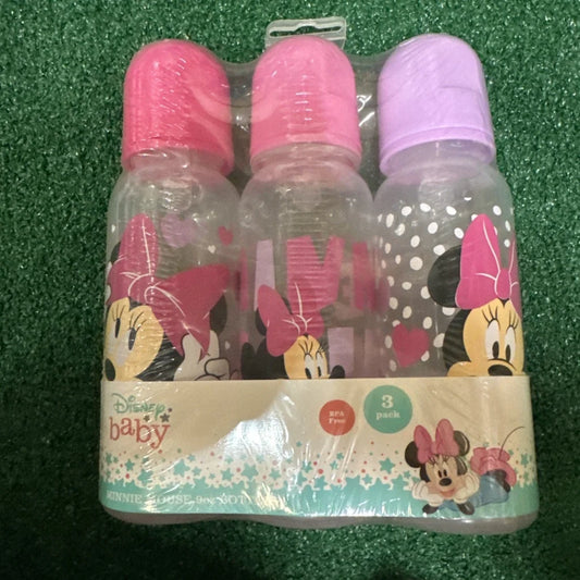 Disney Cudlie Minnie Mouse 3-pack 9oz baby bottles with pink caps