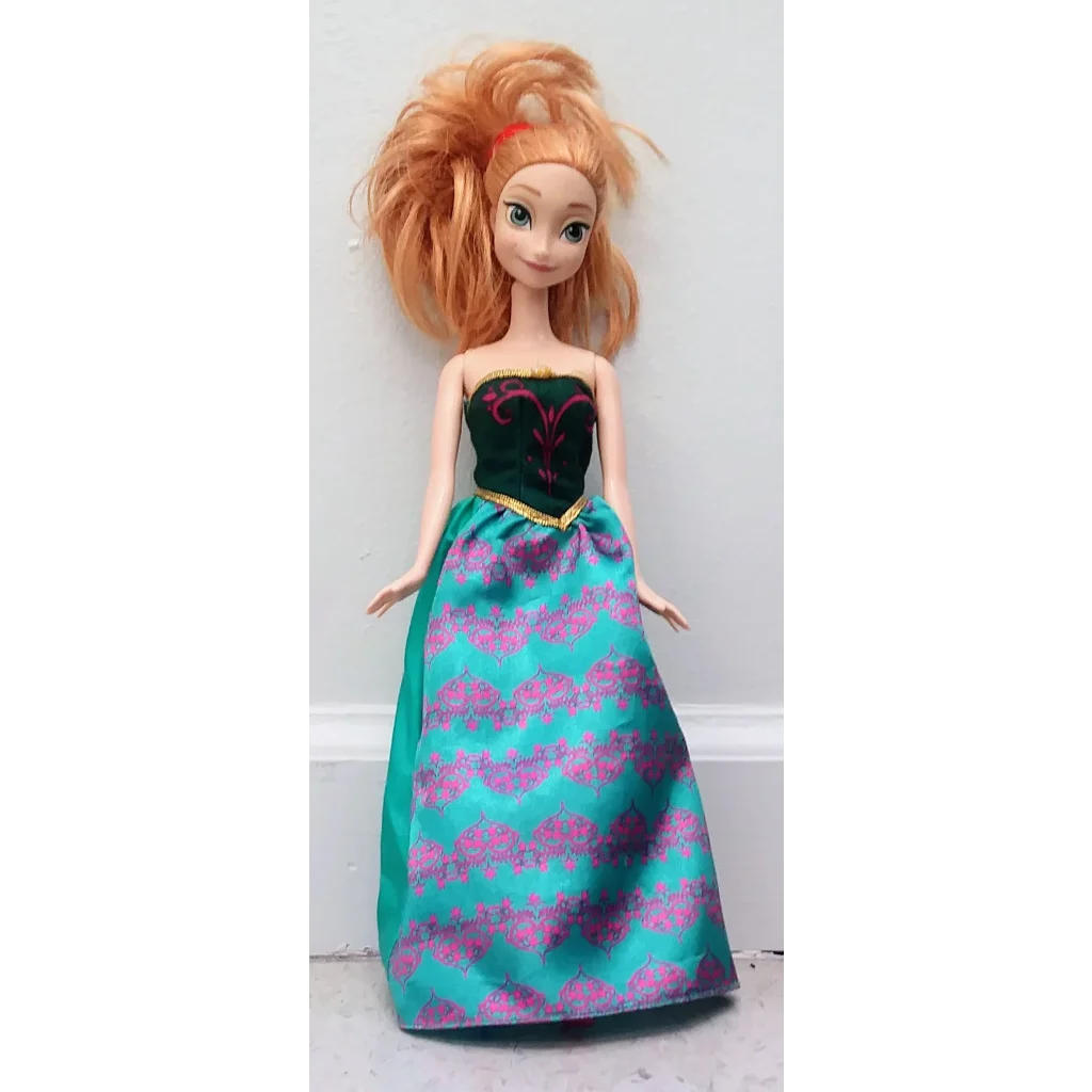 Disney Frozen Anna doll in Elsa teal gown with pink flowers