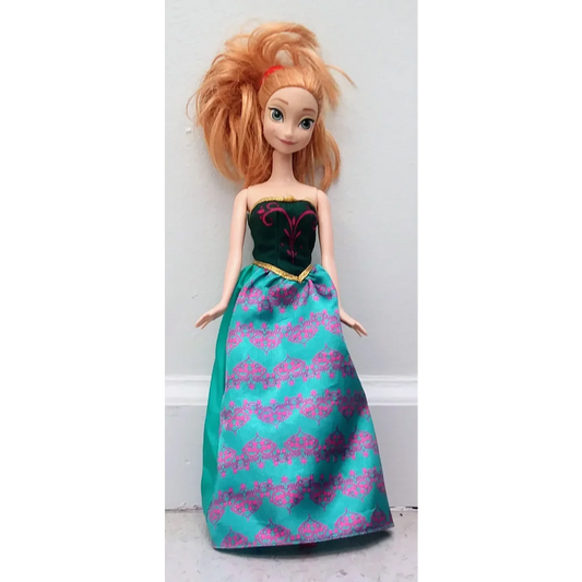 Disney Frozen Anna doll in Elsa teal gown with pink flowers