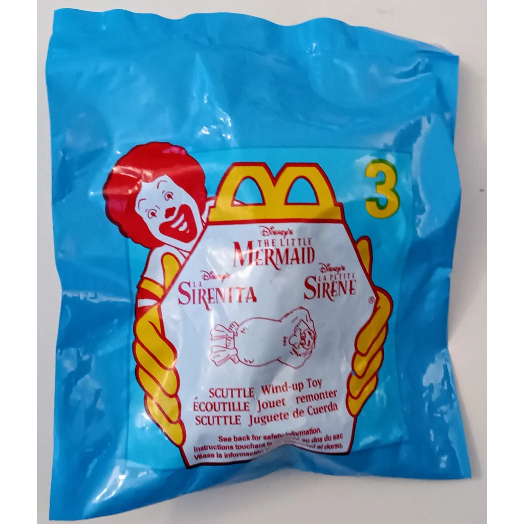 Vintage 1996 Little Mermaid Scuttle Happy Meal toy sealed in blue McDonalds packaging