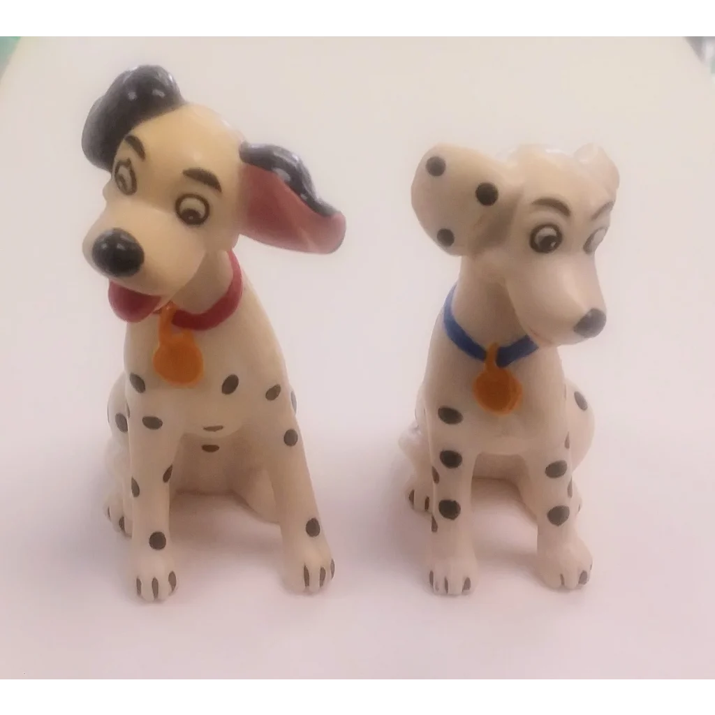 Disney 101 Dalmatians Pongo Perdita PVC figure set with black white spotted ceramic figurines