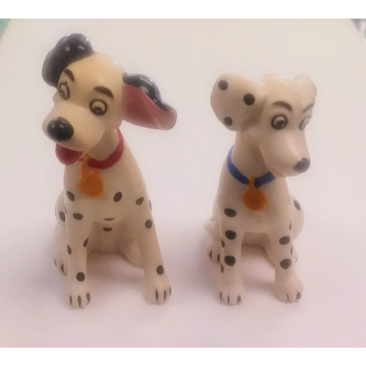 Disney 101 Dalmatians Pongo Perdita PVC figure set with black white spotted ceramic figurines