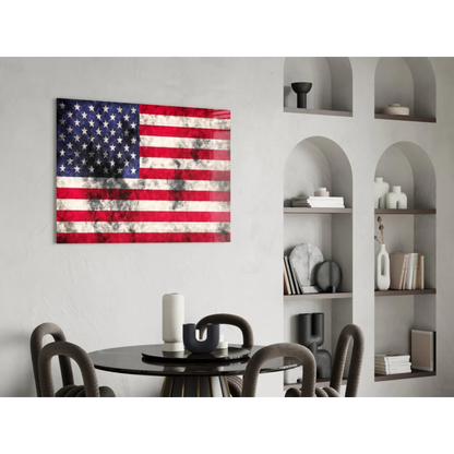 Distressed American flag canvas wall art in faded red, white, blue