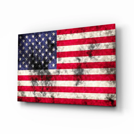 Distressed American Flag Canvas Wall Art in weathered red white blue