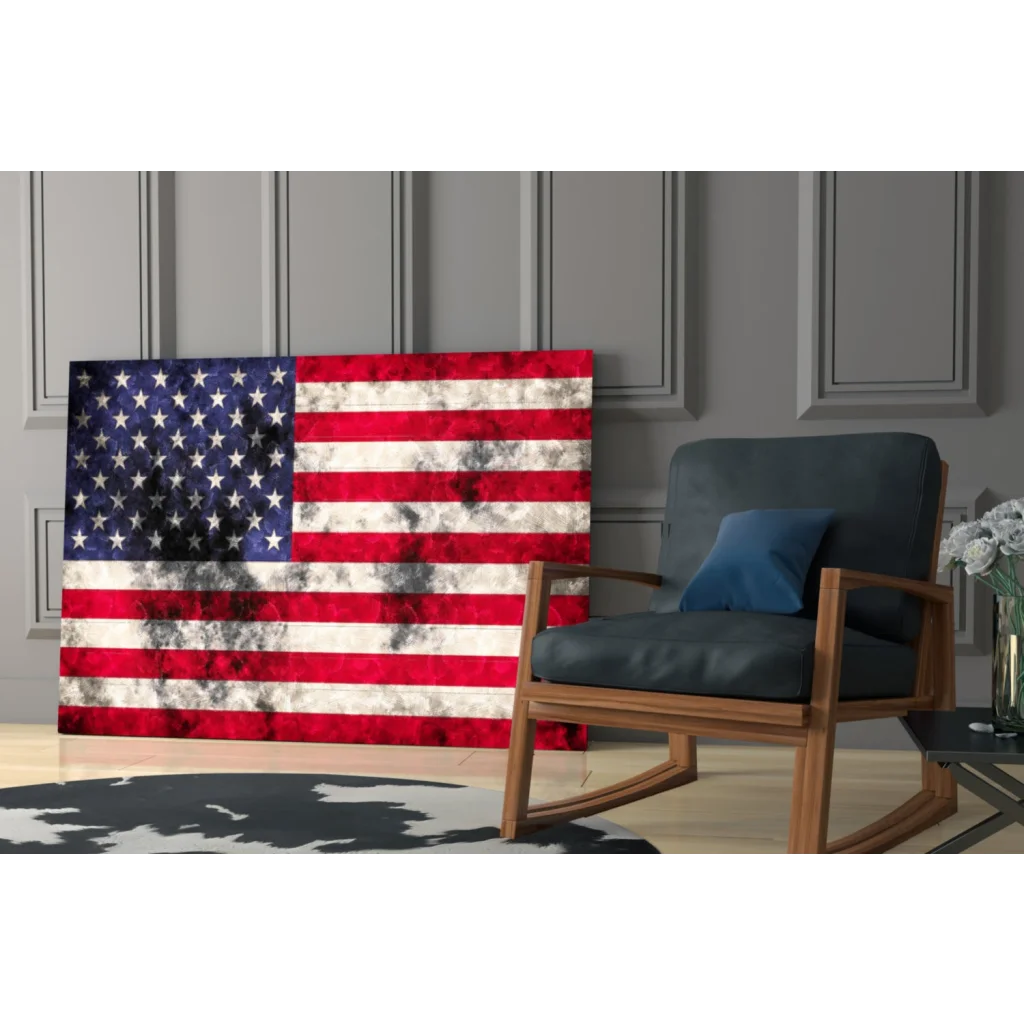 Distressed American flag canvas wall art in red white blue stripes