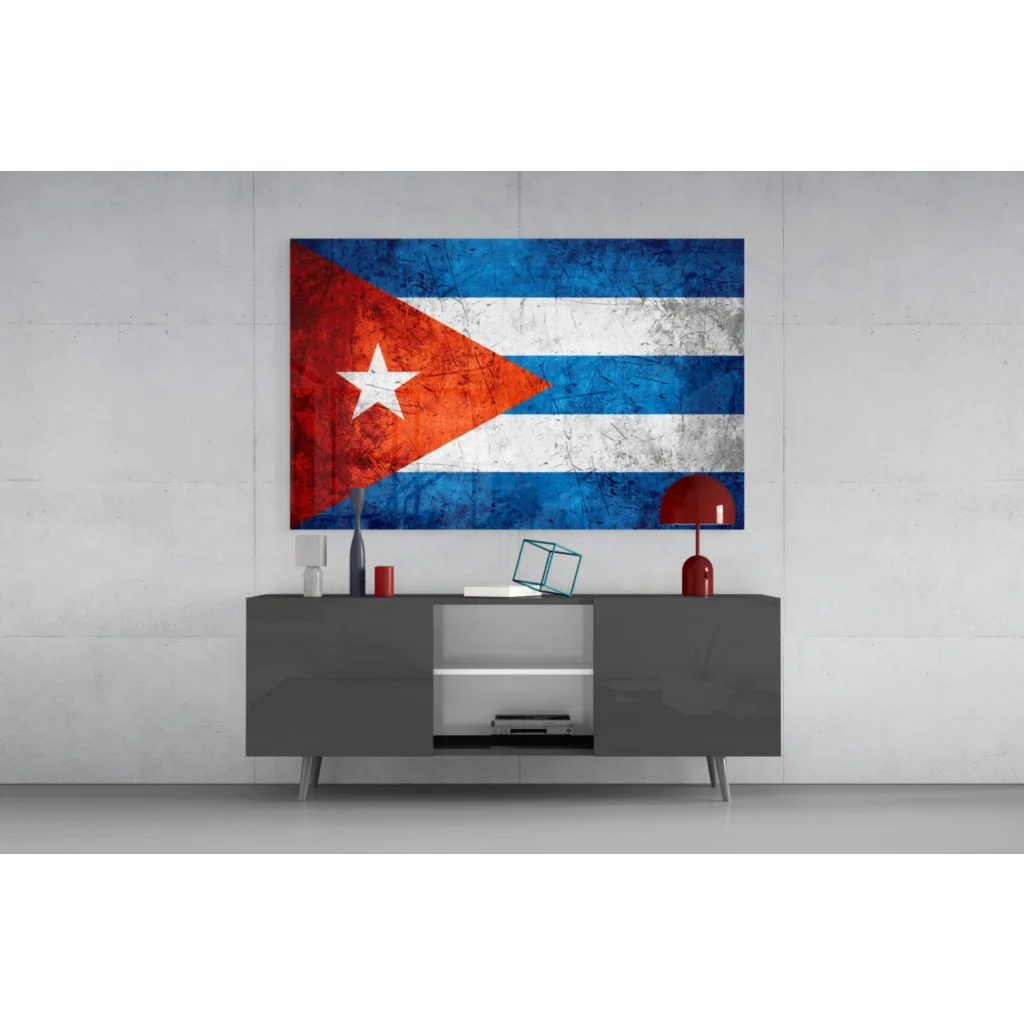 Distressed Cuban flag canvas wall art with weathered red, white stripes and star