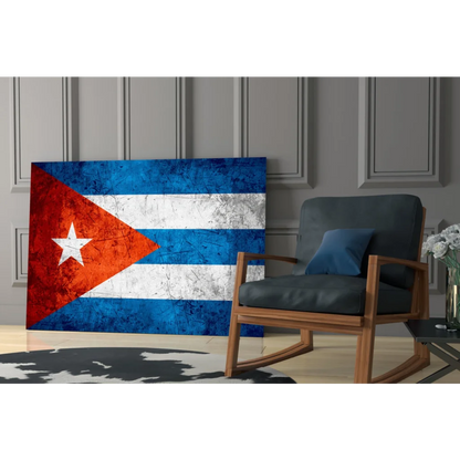 Distressed Cuban Flag canvas wall art with textured red white blue stripes