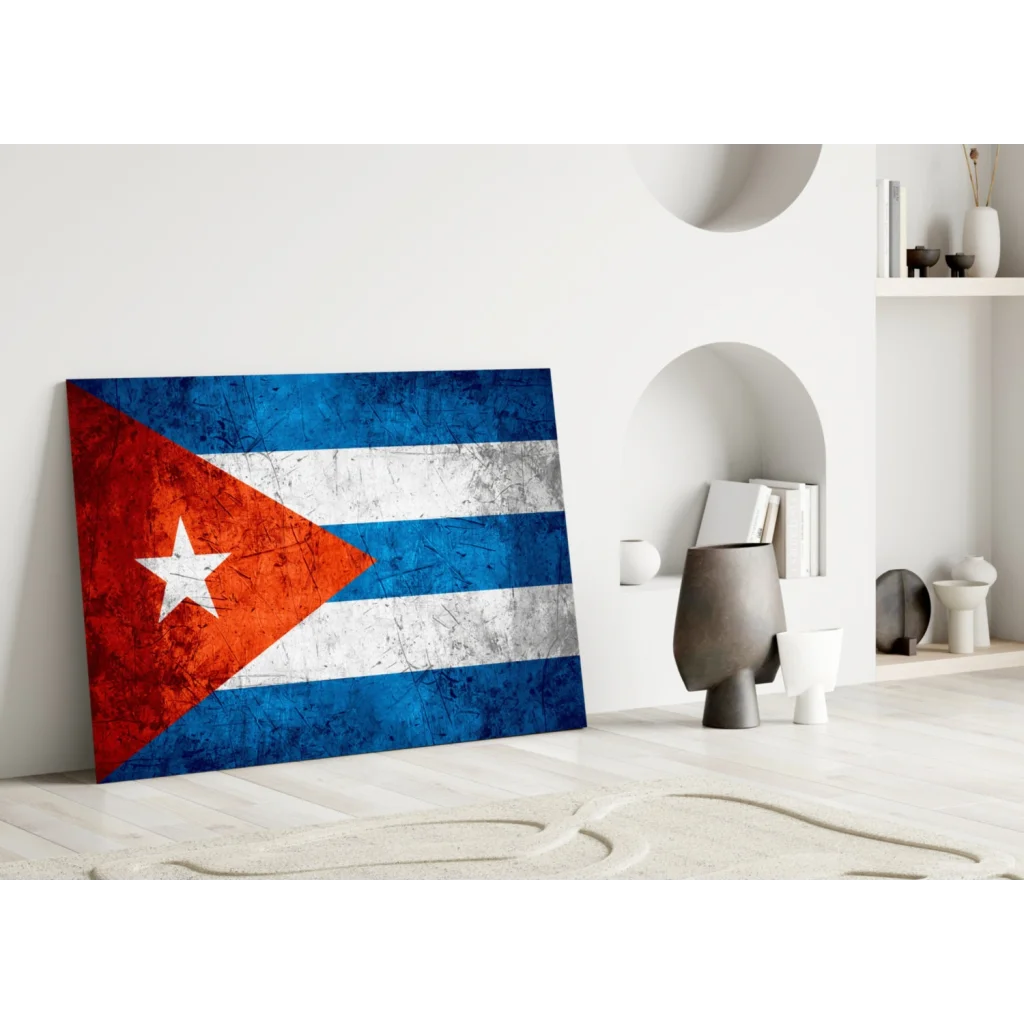 Distressed Cuban Flag canvas wall art with bold stripes and weathered texture