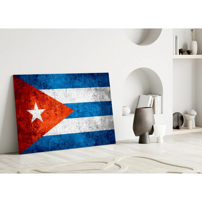 Distressed Cuban Flag canvas wall art with bold stripes and weathered texture