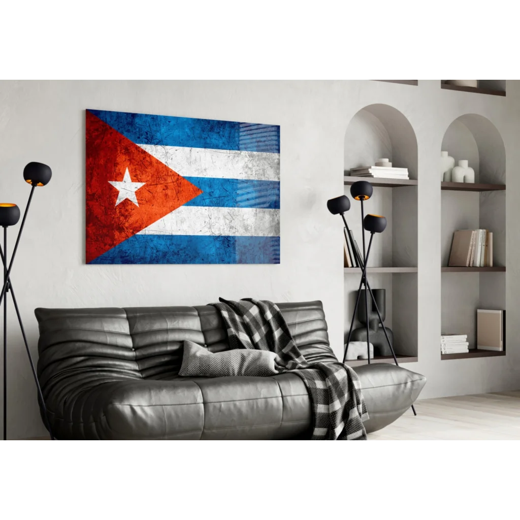 Distressed Cuban flag canvas wall art with weathered texture