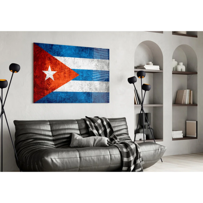 Distressed Cuban flag canvas wall art with weathered texture