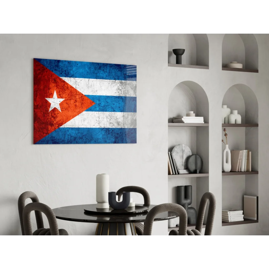 Distressed Cuban flag canvas wall art with weathered texture