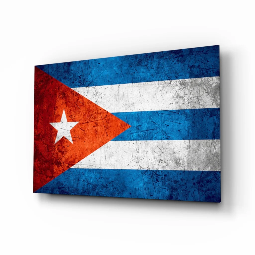 Distressed Cuban Flag canvas wall art with grungy textured print