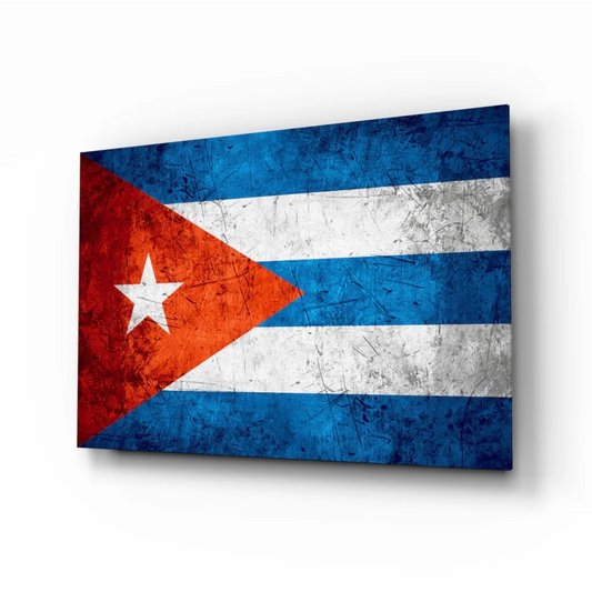 Distressed Cuban Flag canvas wall art with grungy textured print