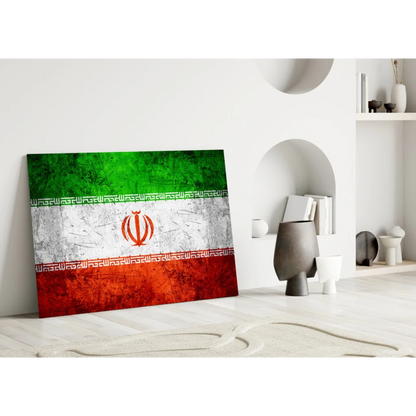 Distressed Iranian Flag canvas wall art print with vibrant colors