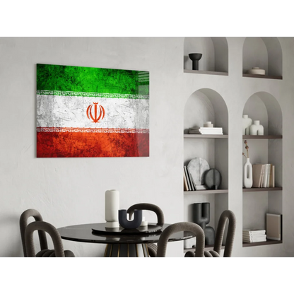 Distressed Iranian Flag canvas wall art print with vibrant colors