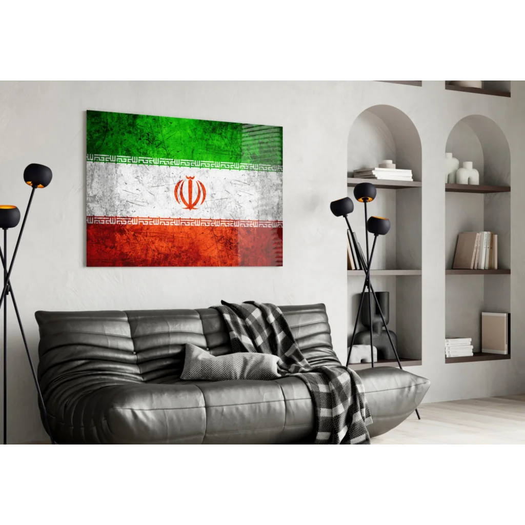 Distressed Iranian Flag canvas wall art print with vibrant colors