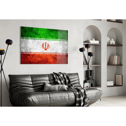 Distressed Iranian Flag canvas wall art print with vibrant colors