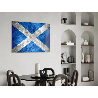 Distressed Scottish flag canvas wall art in blue and silver with textured finish