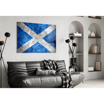 Distressed Scottish Flag blue silver canvas wall art with textured finish