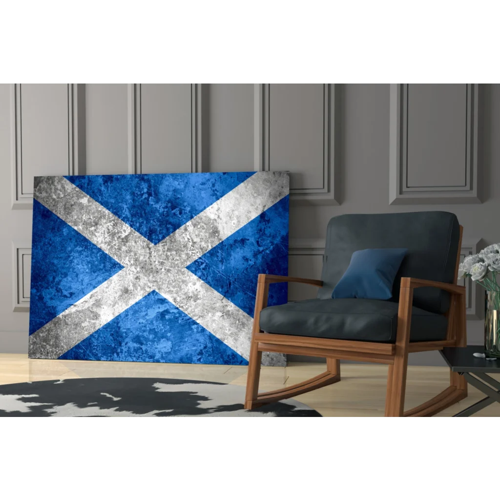 Distressed blue and silver Scottish flag canvas wall art with textured finish