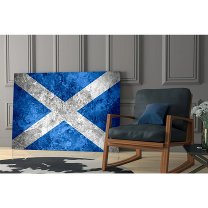 Distressed blue and silver Scottish flag canvas wall art with textured finish