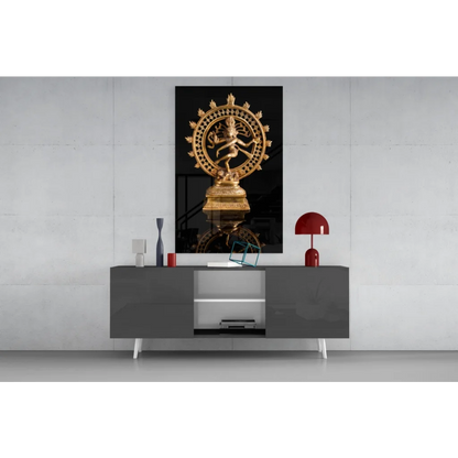 Golden Divine Nataraja glass wall art statue with intricate details