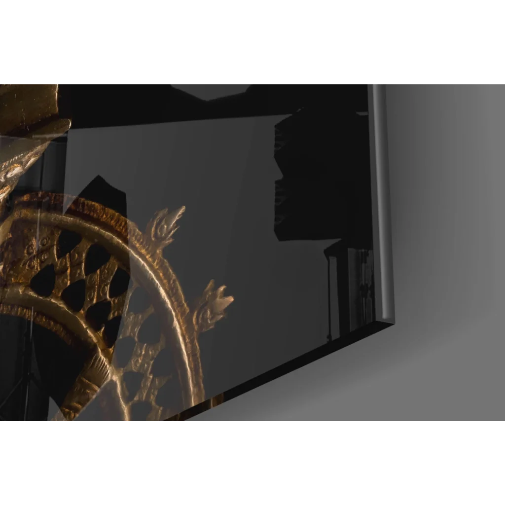 Golden Nataraja crown pendant glass wall art on black background