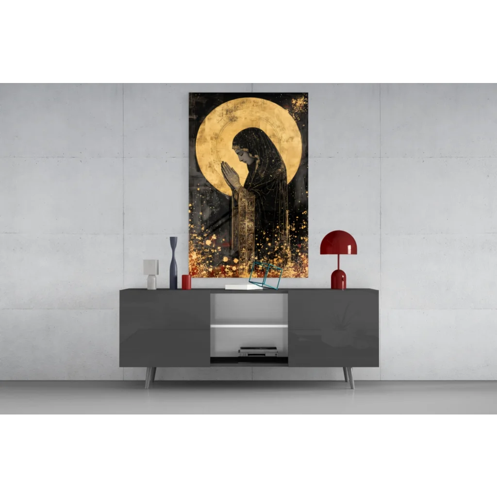 Divine Prayer Golden Halo canvas wall art with praying figure