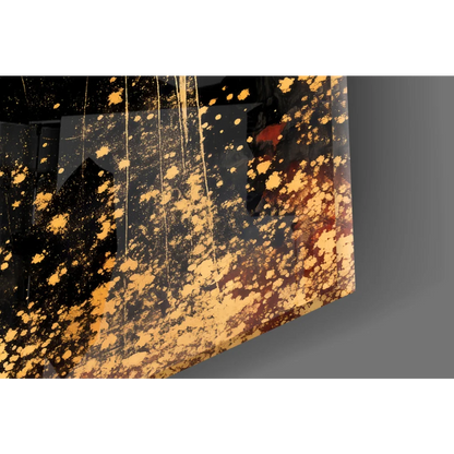 Black and gold splattered abstract wall art panel in Divine Prayer Golden Halo design